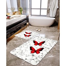 Talia Home Kırmızı Kelebek Baskılı 2'li Büyük Boy Banyo Paspas Seti