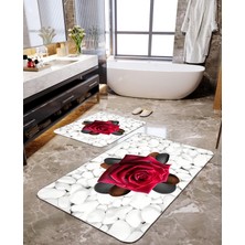 Talia Home Gül Desenli 2'li Büyük Boy Banyo Paspas Seti