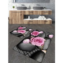 Talia Home Pembe Gül Desenli 2'li Büyük Boy Banyo Paspas Seti