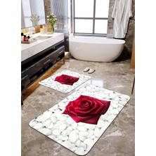 Talia Home Kırmızı Çiçek Desenli 2'li  Büyük Boy Banyo Paspas Seti
