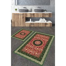 Talia Home Yeşil Klasik Desenli 2'li Büyük Boy Banyo Paspas Seti