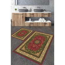 Talia Home Eski Klasik Kilim Desenli 2'li Büyük Boy Banyo Paspas Seti
