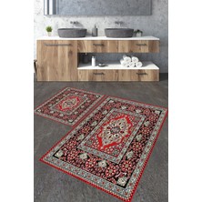 Talia Home Çerçeveli Klasik Desenli 2'li Büyük Boy Banyo Paspas Seti