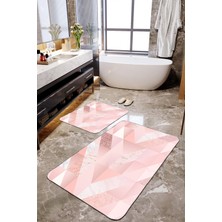 Talia Home Modern Pembe Mermer Desenli 2'li Büyük Boy Banyo Paspas Seti