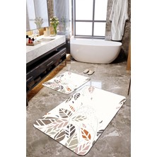 Talia Home Yaprak Desenli 2'li Büyük Boy  Banyo Paspas Seti