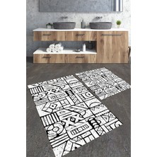 Talia Home Siyah Beyaz Desenli 2'li Büyük Boy Banyo Paspas Seti