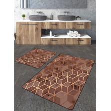 Talia Home Modern Geometrik Desenli 2'li Büyük Boy Banyo Paspas Seti