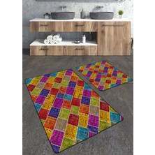 Talia Home Patchwork Desenli 2'li Büyük Boy Banyo Paspas Seti