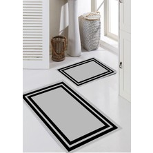 Talia Home Siyah Çerçeve Desenli 2'li Büyük Boy Banyo Paspas Seti