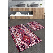Talia Home Dokuma Kilim Desenli 2'li Büyük Boy Banyo Paspas Seti