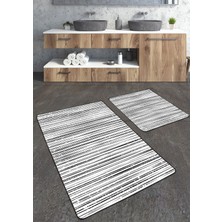 Talia Home Çizgi Desenli 2'li Büyük Boy Banyo Paspas Seti