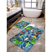 Talia Home Renkli Balıklar Desenli 2'li Büyük Boy Banyo Paspas Seti