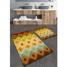Talia Home Sarı Kilim Desenli 2'li Büyük Boy Banyo Paspas Seti
