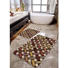 Talia Home Kemer Desenli 2'li Büyük Boy Banyo Paspas Seti