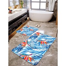 Talia Home Suluboya Yaprak Desenli 2'li Büyük Boy Banyo Paspas Seti