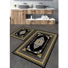 Talia Home Sarı Klasik Desenli 2'li Büyük Boy Banyo Paspas Seti