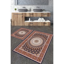 Talia Home Klasik Göbekli Desenli 2'li Büyük Boy Banyo Paspas Seti