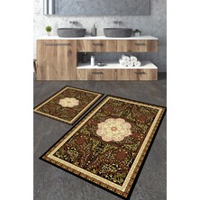 Talia Home Krem Göbekli Klasik Desen 2'li Büyük Boy Banyo Paspas Seti