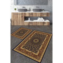 Talia Home Koyu Renkli Klasik Desenli 2'li Büyük Boy Banyo Paspas Seti