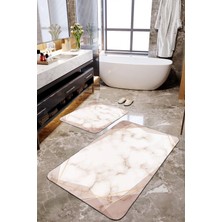 Talia Home Sütlükahve Mermer Desenli 2'li Büyük Boy Banyo Paspas Seti