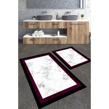 Talia Home Çerçeveli Mermer Desenli 2'li Büyük Boy Banyo Paspas Seti