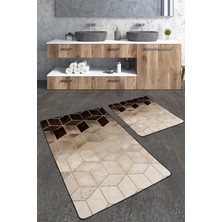 Talia Home Mozaik Desenli 2'li Büyük Boy  Banyo Paspas Seti