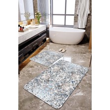 Talia Home Modern Desenli 2'li Büyük Boy Banyo Paspas Seti