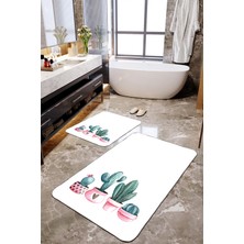 Talia Home Kaktüs Desenli 2'li Büyük Boy Banyo Paspas Seti