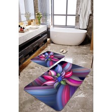 Talia Home Renkli Çiçek Desenli 2'li Büyük Boy Banyo Paspas Seti