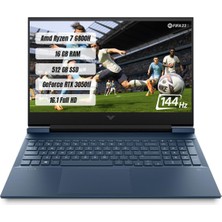 Hp Victus Laptop 16-e1004nt Amd Ryzen 7 6800H 16 GB 512GB SSD RTX 3050TI 16.1" FHD 144 Hz FreeDos Taşınabilir Bilgisayar 68S20EA