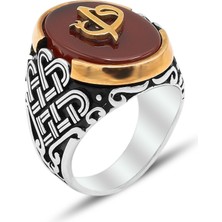 Midyat Nurtaş Gümüş Elif Vav Şerit Model Akik Taşlı Erkek Gümüş Yüzük 201021332