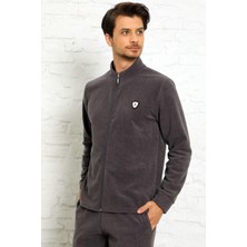 Pijama Evi Gri Uzun Kollu Polar Erkek Pijama Takımı Önden Fermuarlı Slimfit Kesim
