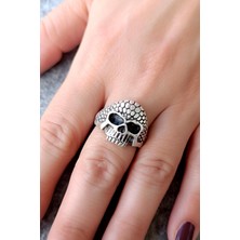 Fildişi Aksesuar Kuru Kafa Şekilli Gümüş Kaplama Ayarlanabilir Unisex Yüzük El Yapımı Gotik Yüzük