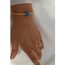 Zeze Takı Tasarım Mavi Boncuklu Altın Kaplama Bileklik