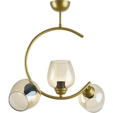 Modavize Mosso Özel Tasarım Spor Modern Dekoratif Salon Gold Eskitme Renk Bal 110 Camlı 3 Lü Avize