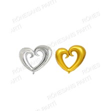 Rönesans Parti Gümüş-Gold Ortası Boş Kalp Folyo Balon 100 cm 2 Adet