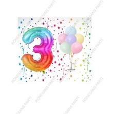 Rönesans Parti Gökkuşağı Folyo Balon ve Makaron Balonlu Balon Standı 3 Yaş