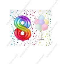 Rönesans Parti Gökkuşağı Folyo Balon ve Makaron Balonlu Balon Standı 8 Yaş