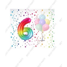 Best Parti Gökkuşağı Folyo Balon ve Makaron Balonlu Balon Standı 6 Yaş