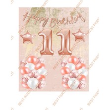 Best Parti Happy Bırthday Kaligrafi Banner Yıldızlı Balon Seti 11 Yaş