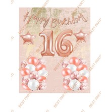 Best Parti Happy Bırthday Kaligrafi Banner Yıldızlı Balon Seti 16 Yaş