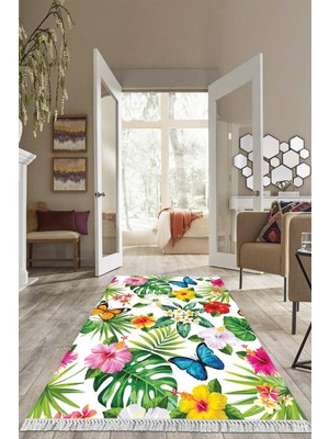 Viyana Home Dijital Baskılı Kaymaz Taban Yıkanabilir Kelebek Desen Salon Halısı Mutfak Halısı Yolluk VH-HS-487
