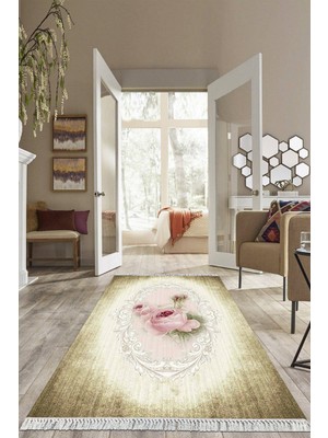 Viyana Home Dijital Baskılı Kaymaz Taban Yıkanabilir Çiçekli Salon Halısı Mutfak Halısı Yolluk VH-HS-516