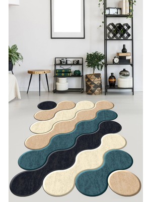 Viyana Home Kaymaz Taban Yıkanabilir Lazer Kesim Salon Halısı Mutfak Halısı Yolluk VHL-HY-1182