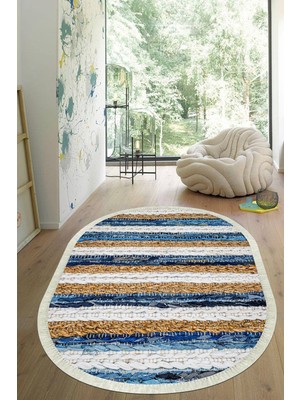 Viyana Home Dijital Baskılı Kaymaz Taban Yıkanabilir Oval Salon Halısı Mutfak Halısı Yolluk VHO-HS-356