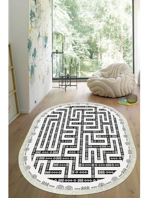 Viyana Home Dijital Baskılı Kaymaz Taban Yıkanabilir Oval Salon Halısı Mutfak Halısı Yolluk VHO-HS-527