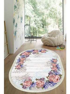 Viyana Home Dijital Baskılı Kaymaz Taban Yıkanabilir Oval Salon Halısı Mutfak Halısı Yolluk VHO-HS-454