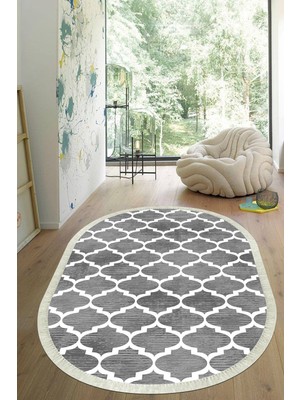 Viyana Home Dijital Baskılı Kaymaz Taban Yıkanabilir Oval Salon Halısı Mutfak Halısı Yolluk VHO-HS-172