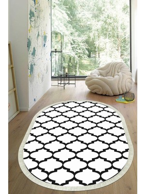 Viyana Home Dijital Baskılı Kaymaz Taban Yıkanabilir Oval Salon Halısı Mutfak Halısı Yolluk VHO-HS-177