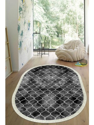 Viyana Home Dijital Baskılı Kaymaz Taban Yıkanabilir Oval Salon Halısı Mutfak Halısı Yolluk VHO-HS-366